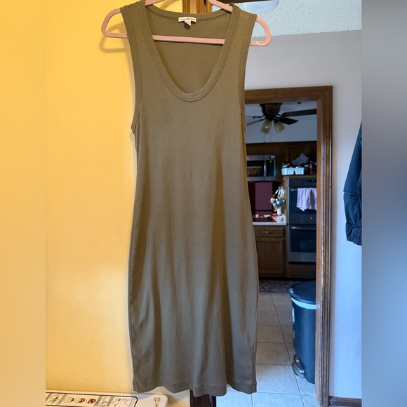 James Perse Dresses & Skirts - James Perse Standard size 3 Large ribbed knit tank dress olive green/gray EUC